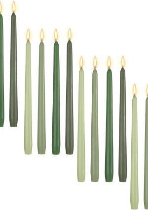 16 Pcs 10 Inch Long Tapered Candle Stick Bulk Smokeless Unscented Burning Candlestick Paraffin Wax with Cotton Wick for Dinner Valentine Wedding Party Church (Gradient Green)