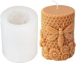 Bee Honeycomb Flower Cylinder Candle Mold, Honeybee Beehive Pillar Silicone Mold for Beeswax Candle, Soy Wax Candle, Plaster Ornament, DIY Crafts (B)