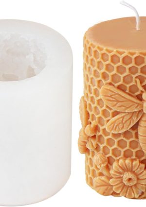 Bee Honeycomb Flower Cylinder Candle Mold, Honeybee Beehive Pillar Silicone Mold for Beeswax Candle, Soy Wax Candle, Plaster Ornament, DIY Crafts (B)