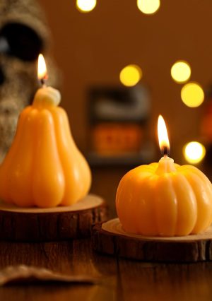 Pumpkin Candles, Pumpkin Shaped for Fall Gifts Yellow, Cute Candles Decoration 2 Packs, Halloween Party Handmade Natural Candle, 5.5 oz 10 Hours Burn