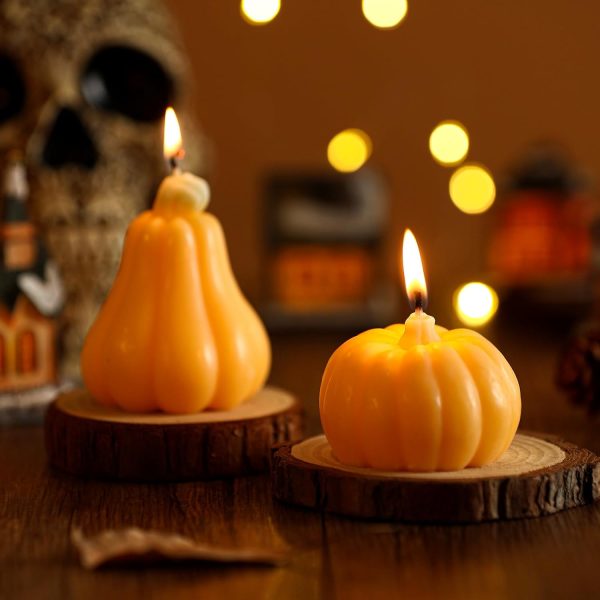 Pumpkin Candles, Pumpkin Shaped for Fall Gifts Yellow, Cute Candles Decoration 2 Packs, Halloween Party Handmade Natural Candle, 5.5 oz 10 Hours Burn