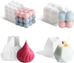 4Pcs Silicone Bubble Candle Molds Set for Making, 3D Cube Mold for Soy Wax, Soap, DIY Scented Candles, Cake