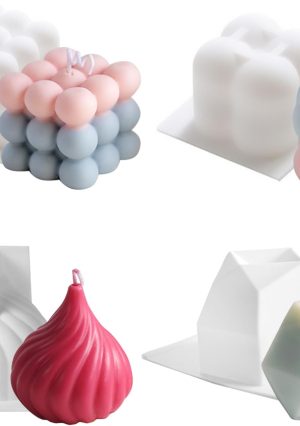 4Pcs Silicone Bubble Candle Molds Set for Making, 3D Cube Mold for Soy Wax, Soap, DIY Scented Candles, Cake
