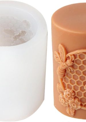 Bee Honeycomb Flower Cylinder Candle Mold, Honeybee Beehive Pillar Silicone Mold for Beeswax Candle, Soy Wax Candle, Plaster Ornament, DIY Crafts (E)