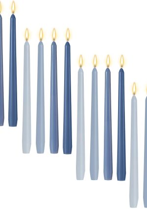 16 Pcs 10 Inch Long Tapered Candle Stick Bulk Smokeless Unscented Burning Candlestick Paraffin Wax with Cotton Wick for Dinner Valentine Wedding Party Church (Gradient Blue)