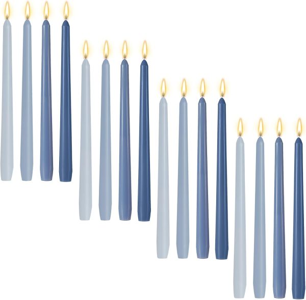 16 Pcs 10 Inch Long Tapered Candle Stick Bulk Smokeless Unscented Burning Candlestick Paraffin Wax with Cotton Wick for Dinner Valentine Wedding Party Church (Gradient Blue)