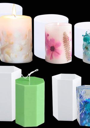 3 Pack Cylinder Candle Molds and 2 Pack Hexagon Shaped Candle Molds Cylinder Light Resin Mold for Making Candles, Soaps, Flower Specimen, Insect Specimen, DIY Clay Molds etc (5 Sizes)