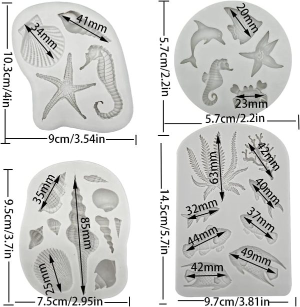 4PCS Marine Theme Fondant Silicone Mold Seaweed Sea Fish Crab Coral Conch Sea Shells Shape DIY Handmade Baking Tools