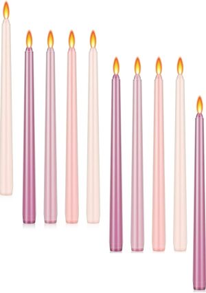 64 Pcs 10 Inch Long Tapered Candle Stick Bulk Smokeless Unscented Burning Candlestick Paraffin Wax with Cotton Wick for Dinner Valentine Wedding Party Church (Gradient Pink)