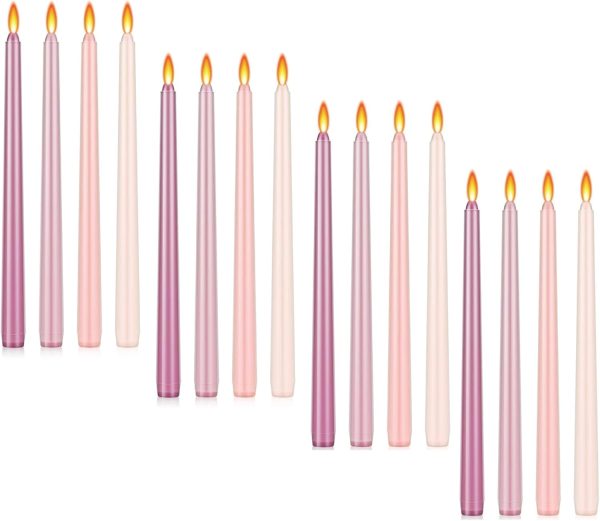 64 Pcs 10 Inch Long Tapered Candle Stick Bulk Smokeless Unscented Burning Candlestick Paraffin Wax with Cotton Wick for Dinner Valentine Wedding Party Church (Gradient Pink)