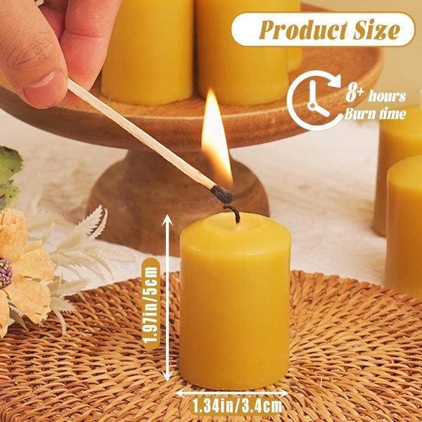 12Pcs Beeswax Candles, Natural Beeswax Votive Candles Bulk, Handmade Pure Bees Wax Votive Candles for Home Room Decor Party Wedding Spa, Smokeless and Dripless Votives Candles