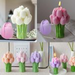 2 Pcs Tulip Bouquet Silicone Candle Molds Tulip Flower Candle Mold with Mold Punch&candlewick Hook Needle for Candle Making Handmade Plaster Craft Soap Making Home Decorating Ornaments