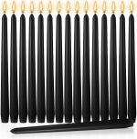10 Inch Long Tapered Candle Stick Bulk Smokeless Unscented Burning Candlestick Paraffin Wax with Cotton Wick for Dinner Valentine Wedding Party Church(Black,16)