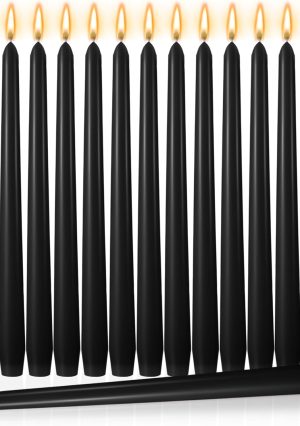 10 Inch Long Tapered Candle Stick Bulk Smokeless Unscented Burning Candlestick Paraffin Wax with Cotton Wick for Dinner Valentine Wedding Party Church(Black,16)