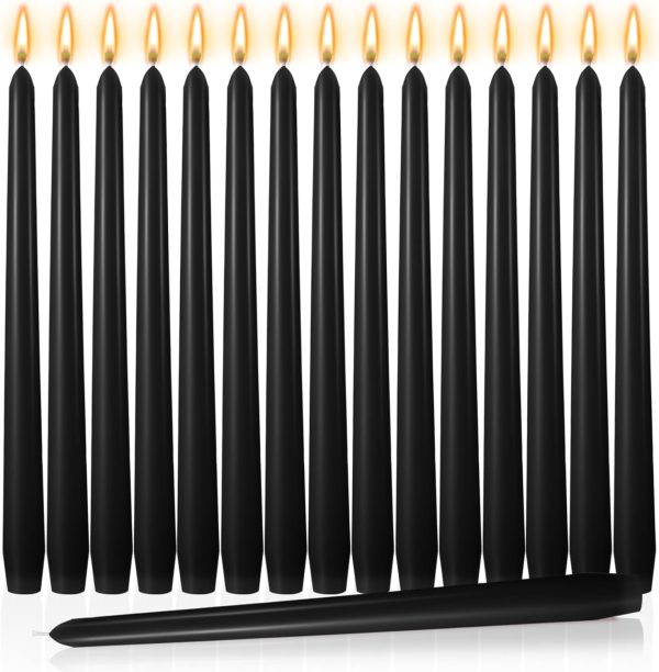 10 Inch Long Tapered Candle Stick Bulk Smokeless Unscented Burning Candlestick Paraffin Wax with Cotton Wick for Dinner Valentine Wedding Party Church(Black,16)