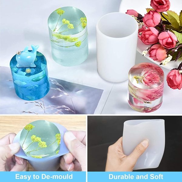 2 Pack Cylinder & Round Candle Molds - 2 Size Style - 3D Silicone Molds for Resin & Chocolate, Handmade Cylinder Molds
