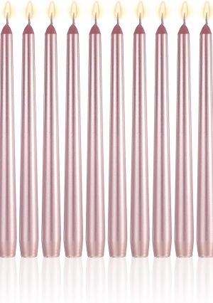 10 Inch Long Tapered Candle Stick Bulk Smokeless Unscented Burning Candlestick Paraffin Wax with Cotton Wick for Dinner Valentine Wedding Party Church (Rose Gold,16)