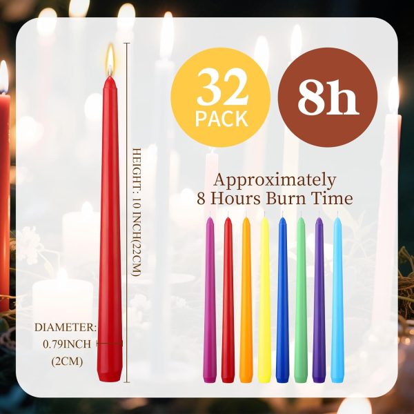 32 Pcs Long Taper Candlestick Bulk 10 Inch Colorful Tapered Candle Smokeless Unscented Candlestick 8 Hour Burn Paraffin Wax with Cotton Wick for Dinner Wedding Party Church Home Decor(Rainbow)
