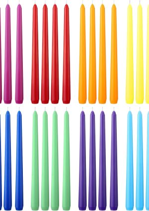 32 Pcs Long Taper Candlestick Bulk 10 Inch Colorful Tapered Candle Smokeless Unscented Candlestick 8 Hour Burn Paraffin Wax with Cotton Wick for Dinner Wedding Party Church Home Decor(Rainbow)