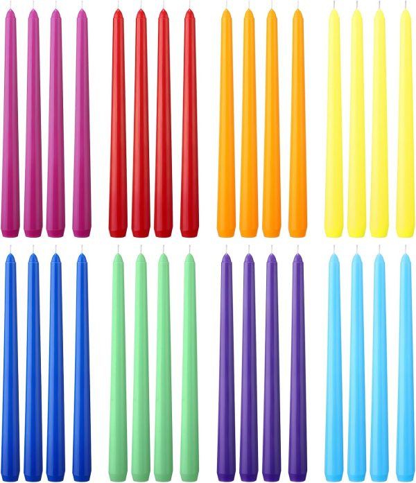 32 Pcs Long Taper Candlestick Bulk 10 Inch Colorful Tapered Candle Smokeless Unscented Candlestick 8 Hour Burn Paraffin Wax with Cotton Wick for Dinner Wedding Party Church Home Decor(Rainbow)