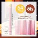 64 Pcs 10 Inch Long Tapered Candle Stick Bulk Smokeless Unscented Burning Candlestick Paraffin Wax with Cotton Wick for Dinner Valentine Wedding Party Church (Gradient Pink)
