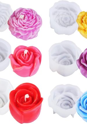 Flower Resin Molds, Rose Candle Making Molds Including 6 PCS Flower Silicone Resina Moldes, Silicone Molds for Epoxy Resin Craft,Candle Making