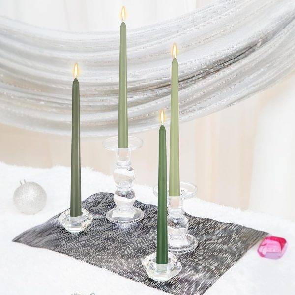 16 Pcs 10 Inch Long Tapered Candle Stick Bulk Smokeless Unscented Burning Candlestick Paraffin Wax with Cotton Wick for Dinner Valentine Wedding Party Church (Gradient Green)