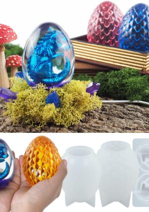 3 Pack Dragon Egg Mold Dragon Candle - Resin Casting Silicone Molds for Home Decor & Candle Making Wave Spiral Mold